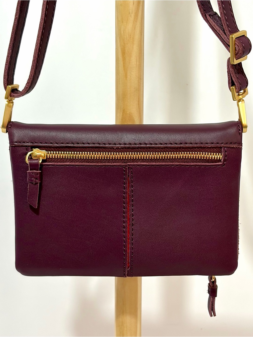 Hammitt Small Stadium Burgundy Leather Crossbody/Brushed Gold Rivets - Picture 4 of 14